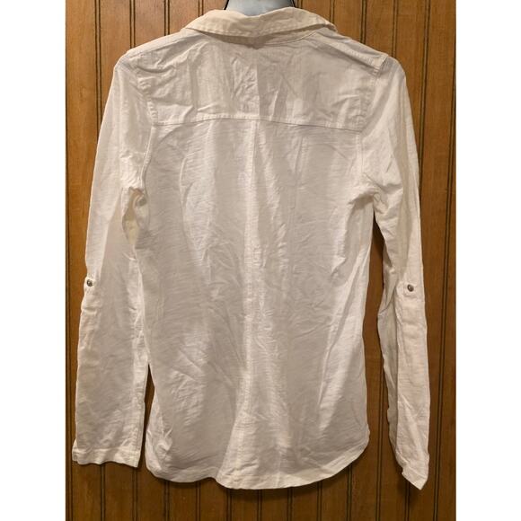Eddie Bauer Button Shirt Women M White Roll Sleeve Pockets Cotton NWT - Picture 2 of 6